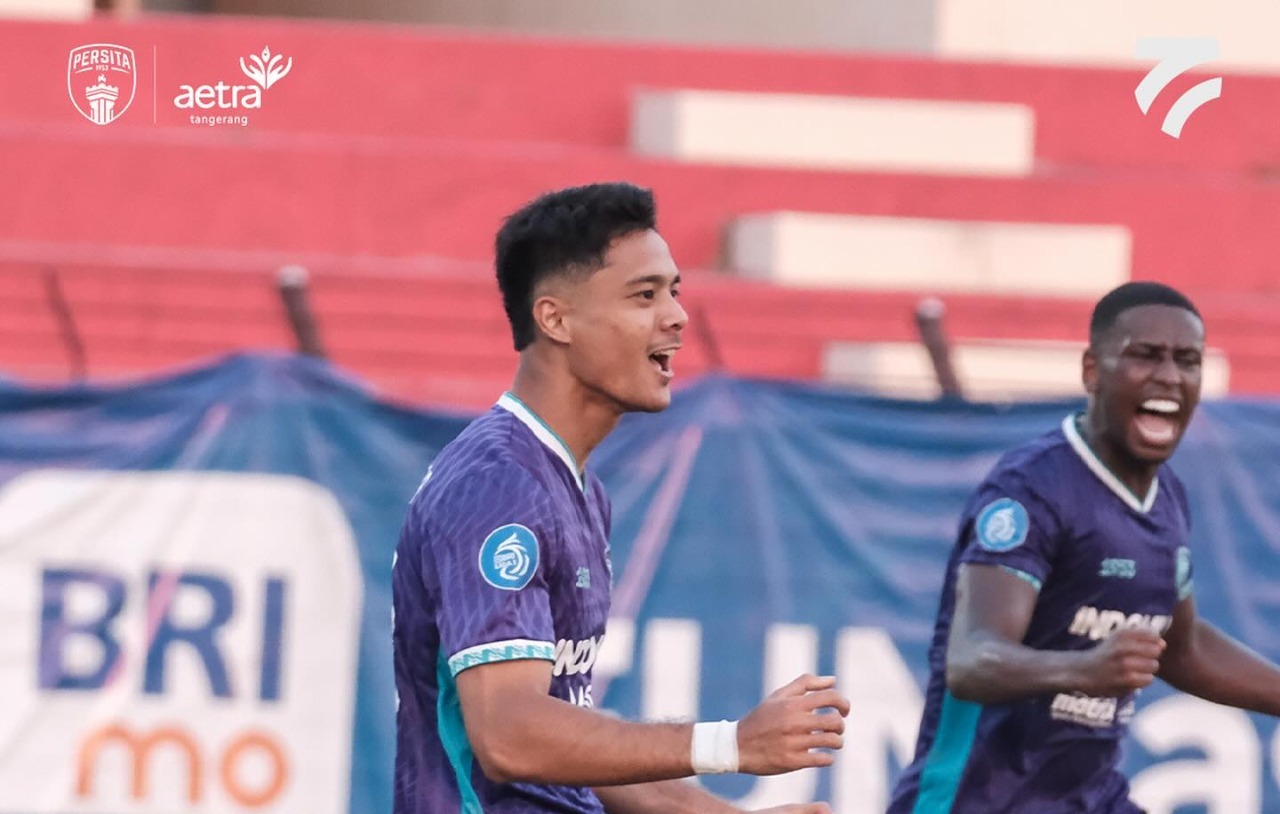 Aji Kusuma merayakan golnya untuk Persita Tangerang di laga lanjutan Liga 1 2024/2025.