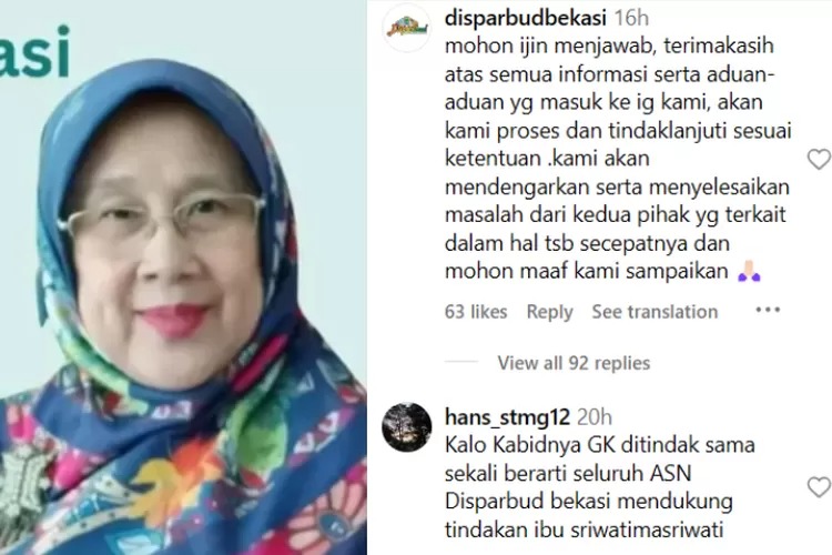 Akun instagram Disparbudbekasi digeruduk netizen buntut ulah Masriwati.