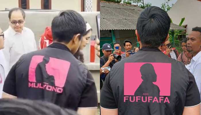 Kaesang saat memakai rompi bertuliskan "Putra Mulyono" dan editan netizen menjadi "Adik Fufufafa".