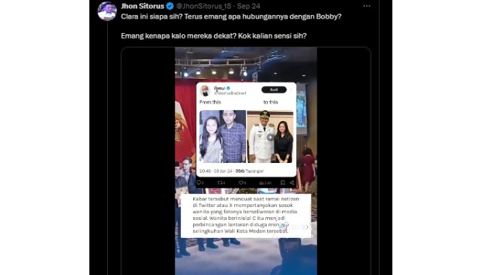 Isu kedekatan Bobbu Nasution dengan selebgram Clara Wirianda jadi perbincangan netizen di X.