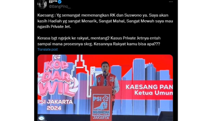 Kaesang Pangarep dianggap menantang dan mengejek saat beri iming-iming hadiah private jet ke kader.