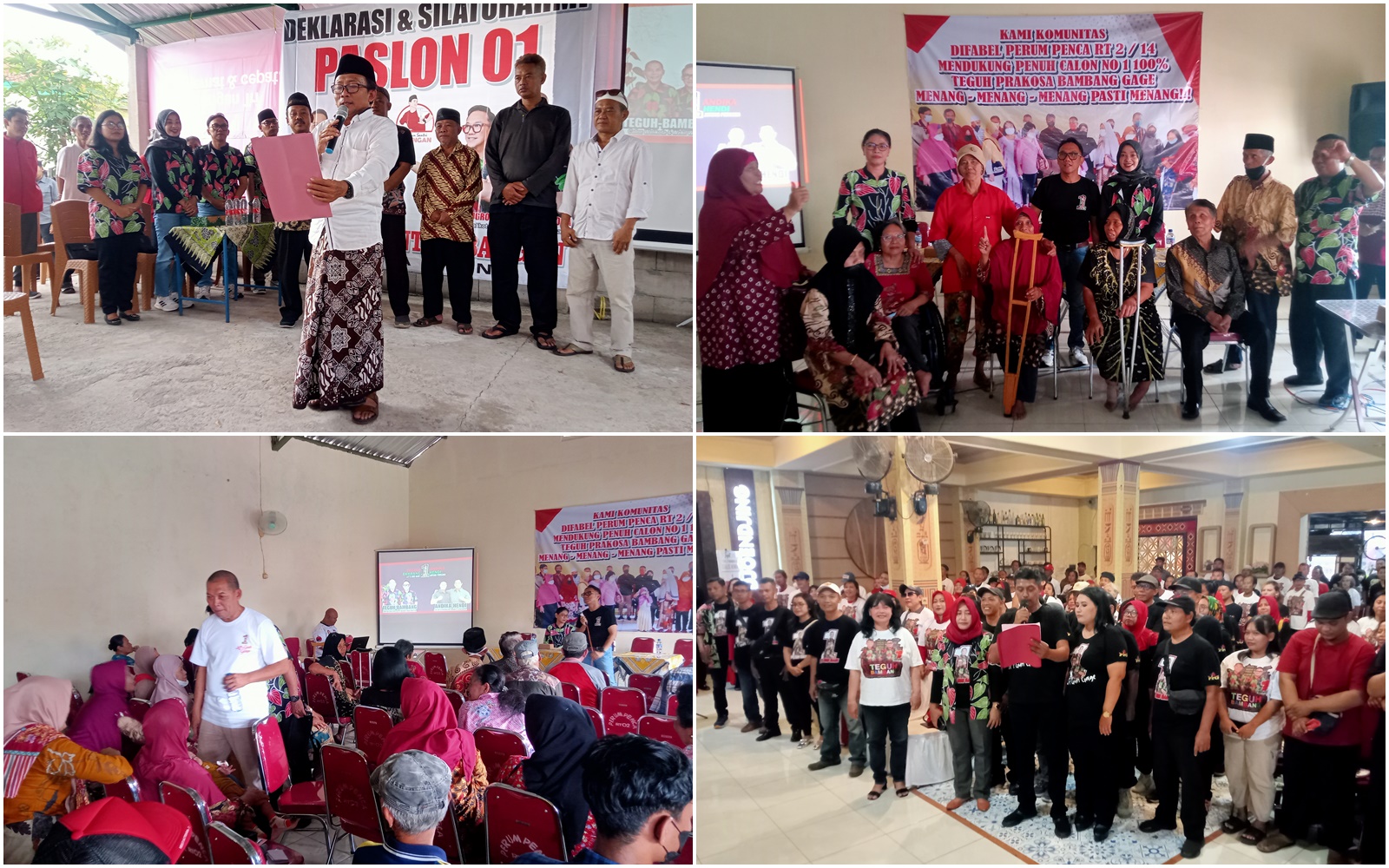 (searah jarum jam) Deklarasi dari Relawan Santri Abangan, deklarasi Komunitas Difabel Perum Penca dan deklarasi Ojo Pedhot Oyot,  Minggu (20/10/2024).