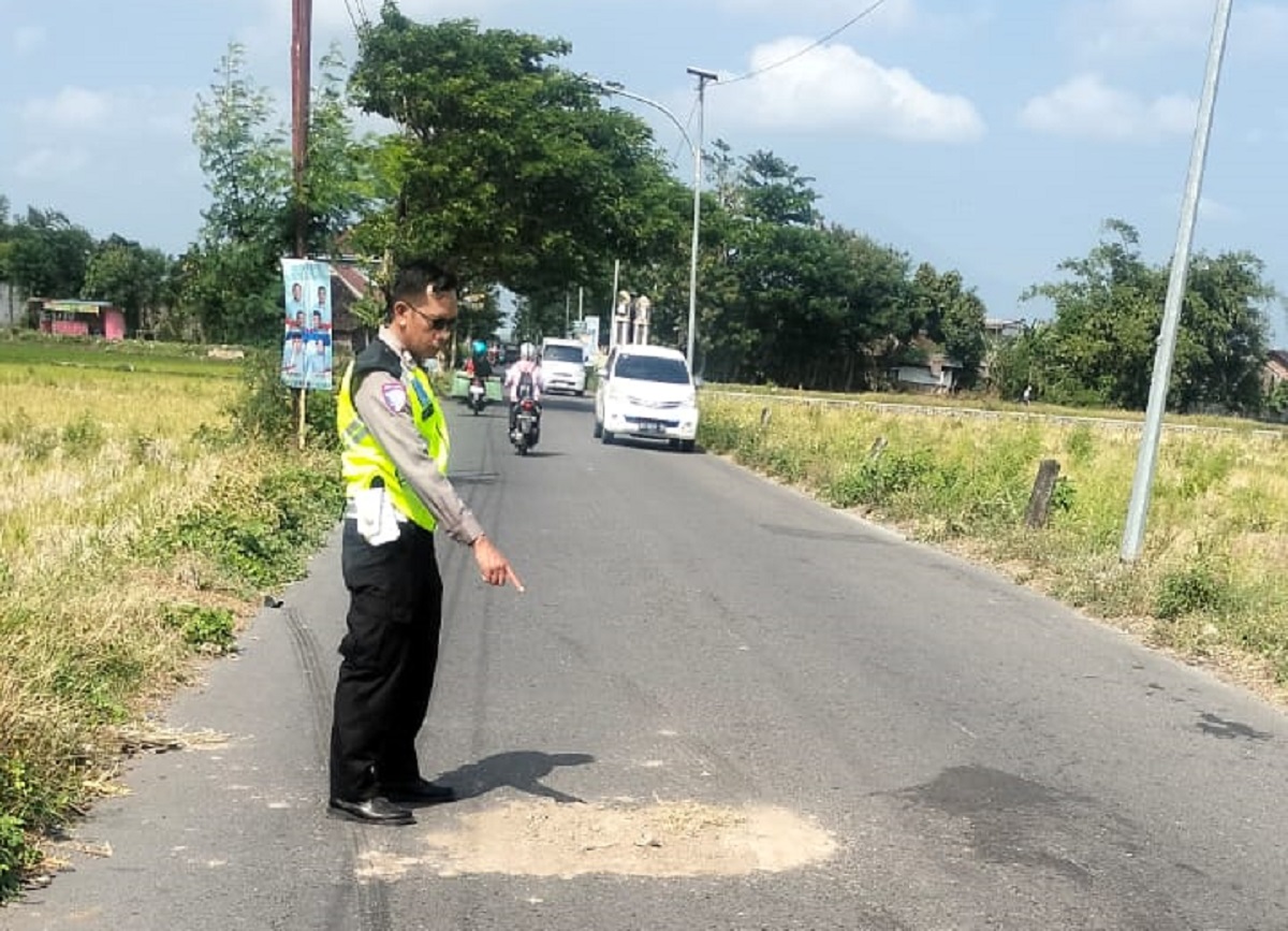 Lokasi kecelakaan di Jalan Bandara-Sindon, Desa Sindon, Kecamatan Ngemplak, Boyolali yang tewaskan pelajar SMA, Selasa (29/10/2024).