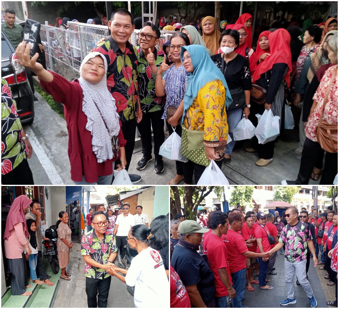 Paslon 01 Teguh Prakosa - Bambang Nugroho saat bersalaman dan berswafoto dengan warga.