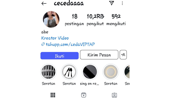 Akun Instagram CDA, selebgram asal Jatipurno, Wonogiri yang tersangkut kasus endorse situs taruhan online.