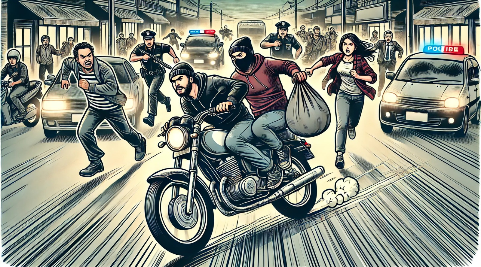 ilustrasi jambret dikejar warga dan polisi.
