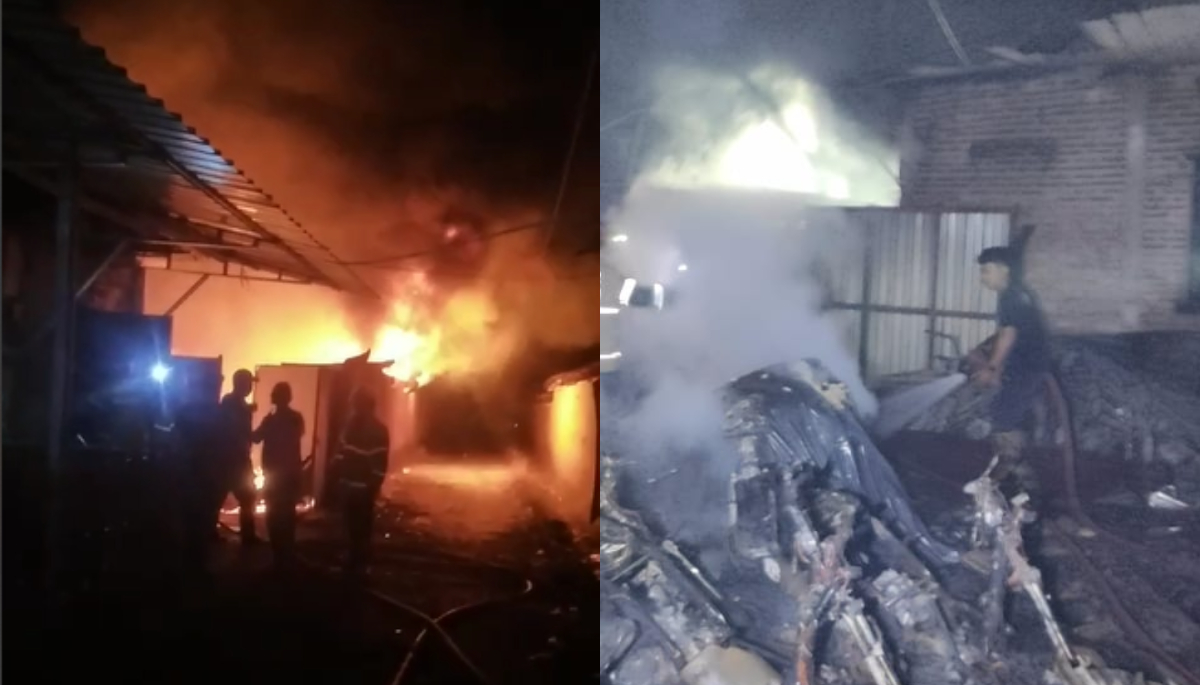 36 motor hanya tinggal rangka akibat menjadi korban kebakaran parkiran sepeda motor pabrik di Desa Butuh, Kecamatan Mojosongo, Boyolali.