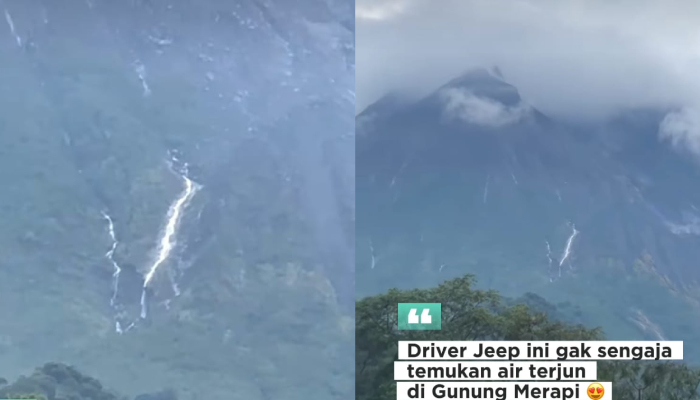 Penampakan kemunculan air terjun di lereng Gunung Merapi yang jadi viral.