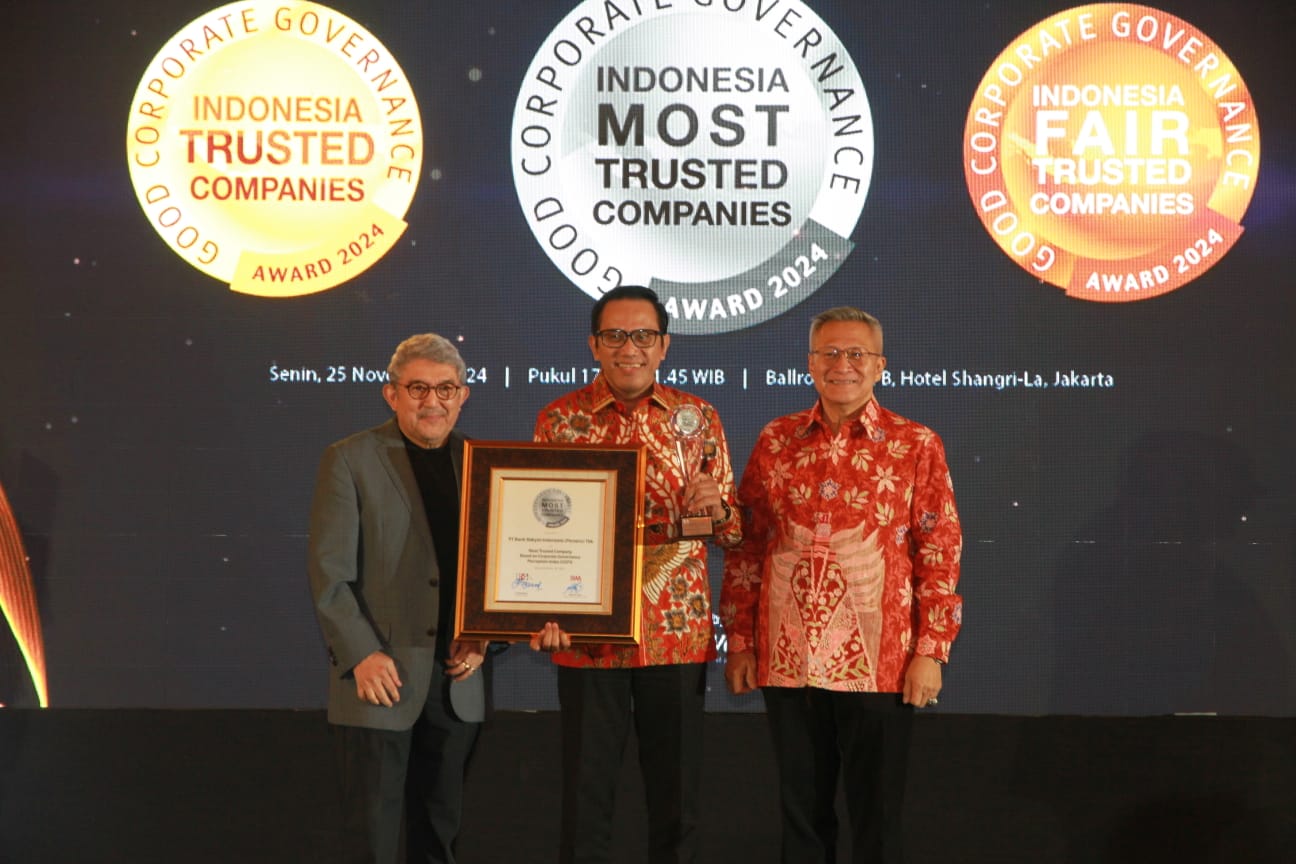 BRI dinobatkan sebagai The Most Trusted Company dalam ajang Corporate Governance Perception Index (CGPI) 2024 yang digelar IICG bersama Majalah SWA.