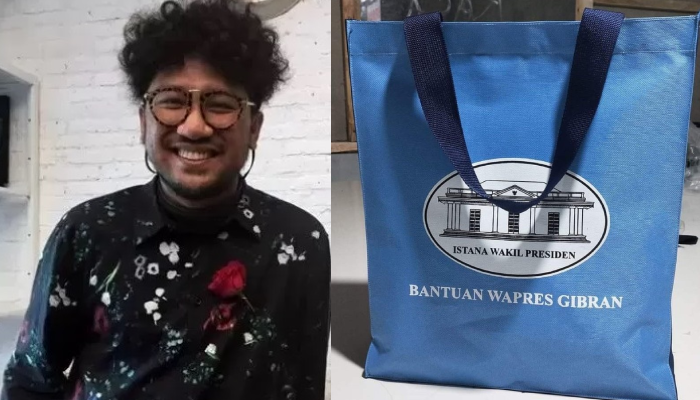 Musisi Kunto Aji (kiri). Goodie bag bantuan Wapres Gibran bergambar Istana Wakil Presiden yang jadi viral.