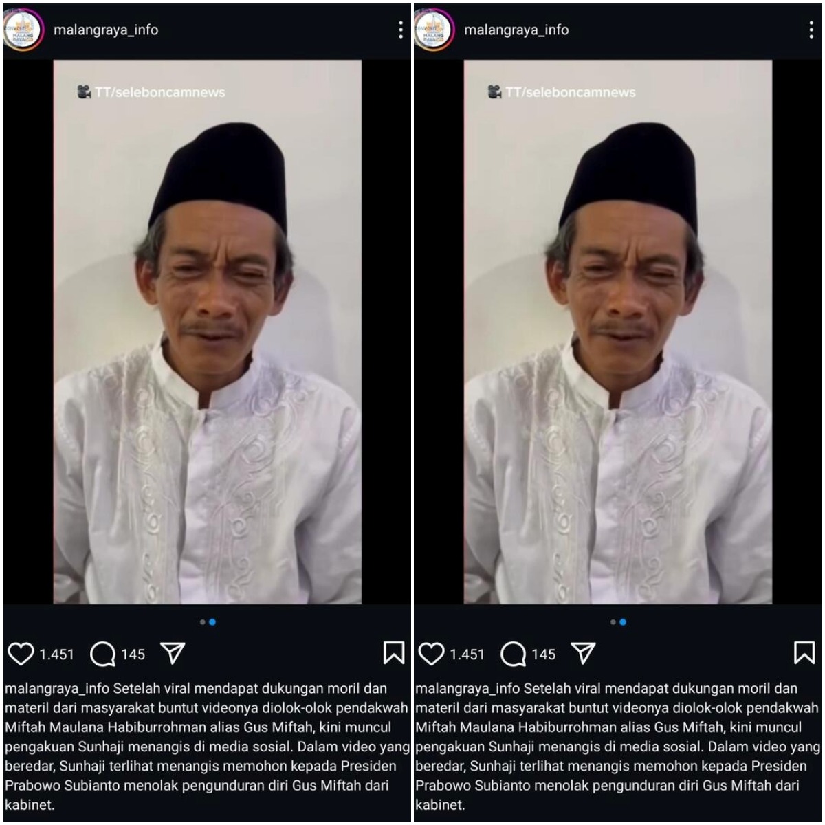 Sunhaji Penjual Es Teh Nangis Minta Presiden Prabowo Tolak Pengunduran Diri Miftah Maulana.