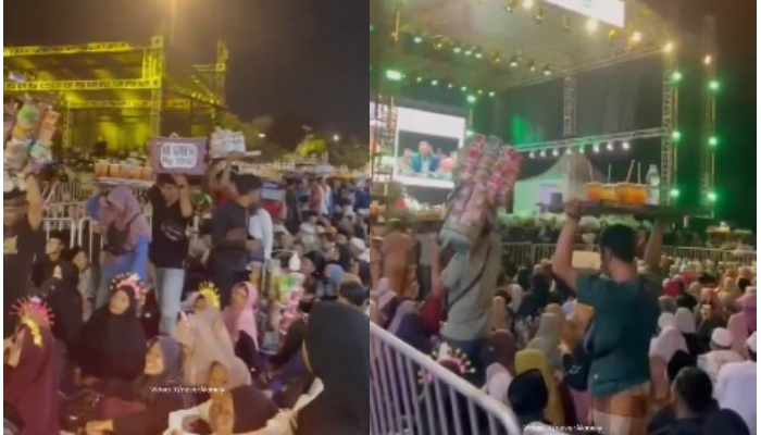 Tangkapan layar para penjual es teh serbu acara pengajian akbar Gus Iqdam di Pura Mangkunegaran.