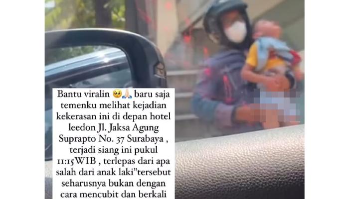 Tangkapan layar aksi kekerasan yang dilakukan seorang pria terhadap anak kecil di Surabaya.