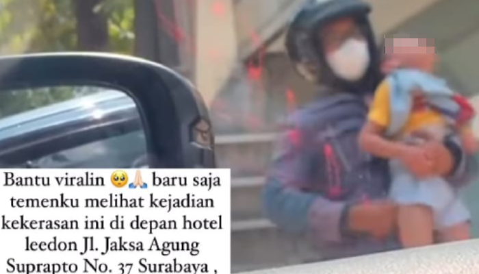 Tangkapan layar aksi kekerasan yang dilakukan seorang pria terhadap anak kecil di Surabaya.