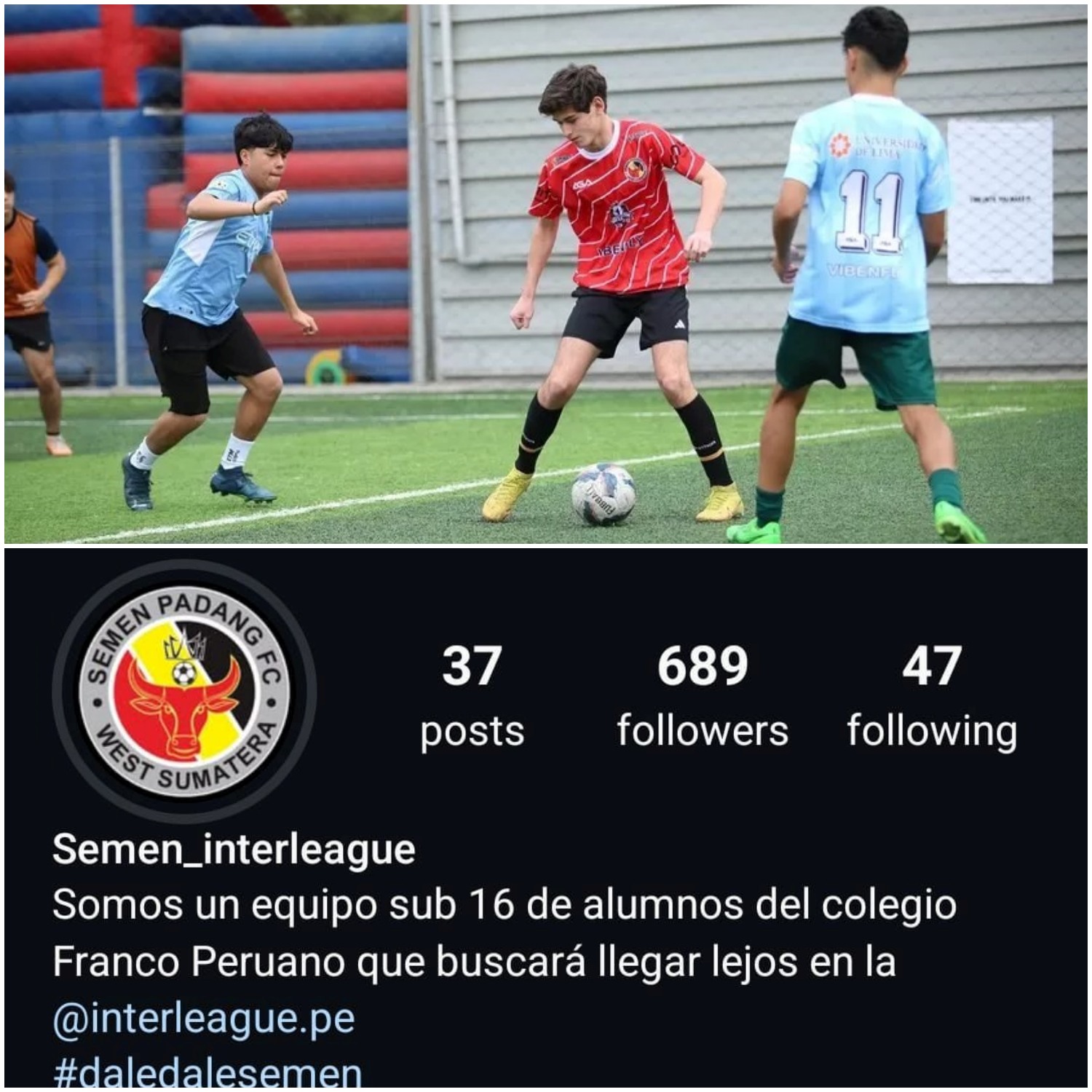 Kolase Tim amatir dari Peru menggunakan identitas klub Indonesia, Semen Padang FC.