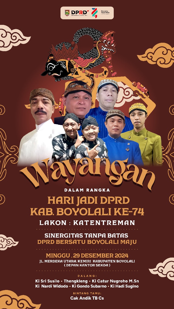 Pementasan wayang kulit dengan lakon katentreman meriahkan HUT ke-74 DPRD Boyolali.