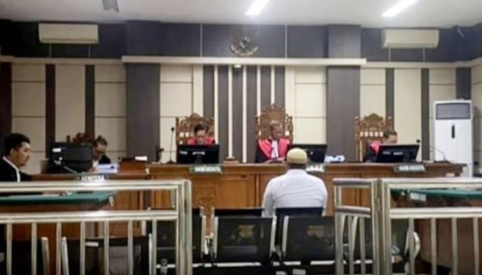 Mantan penjaga tiket wisata Air Terjun Jumog dan Telagh Madirda, Margono, saat jalani sidang dugaan korupsi BUMDes Berjo di Pengadilan Tipikor Semarang.