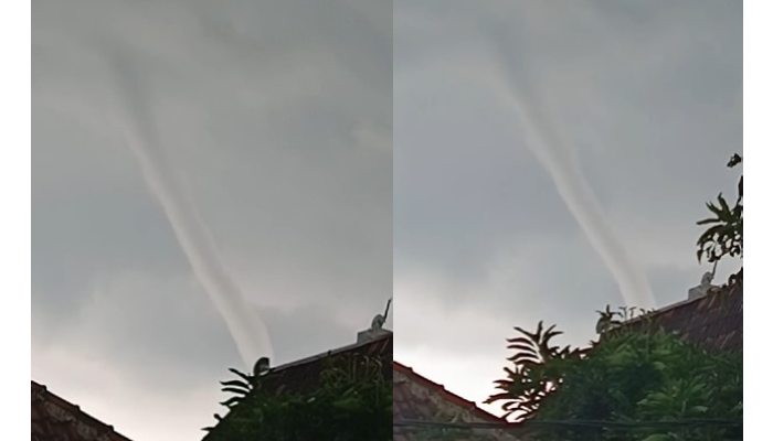 Kejadian angin puting beliung terekam membelah langit wilayah Plupuh dan Masaran, Sragen.