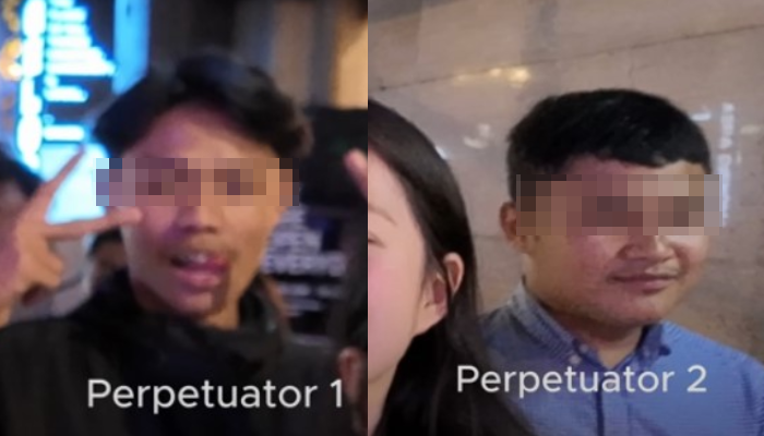 Dua terduga pelaku pelecehan terhadap turis asing asal Singapura, yang tertangkap kamera.