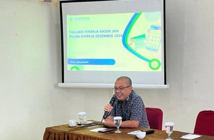 Kepala BPJS Kesehatan Cabang Boyolali Deddy Febrianto saat memberikan saat memberikan sambutan dihadapan kader JKN di Kantor BPJS Kesehatan Cabang Boyolali.