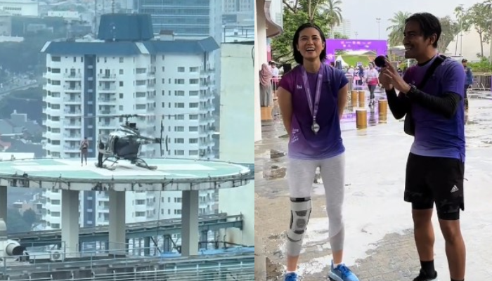 Tangkapan layar saat Caroline Riady dijemput helikopter.