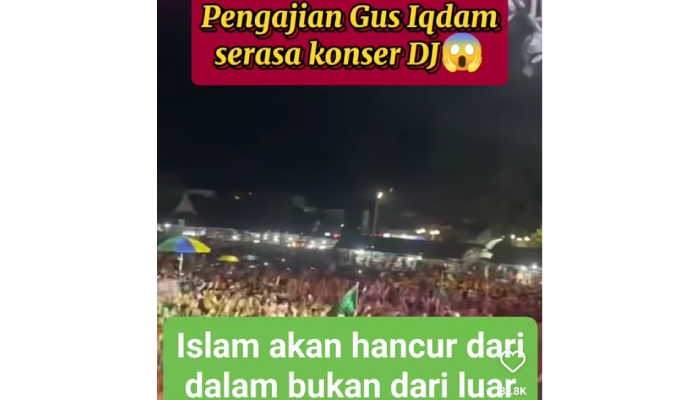 Tangkapan layar viral pengajian Gus Iqdam di Pacitan pakai musik DJ.