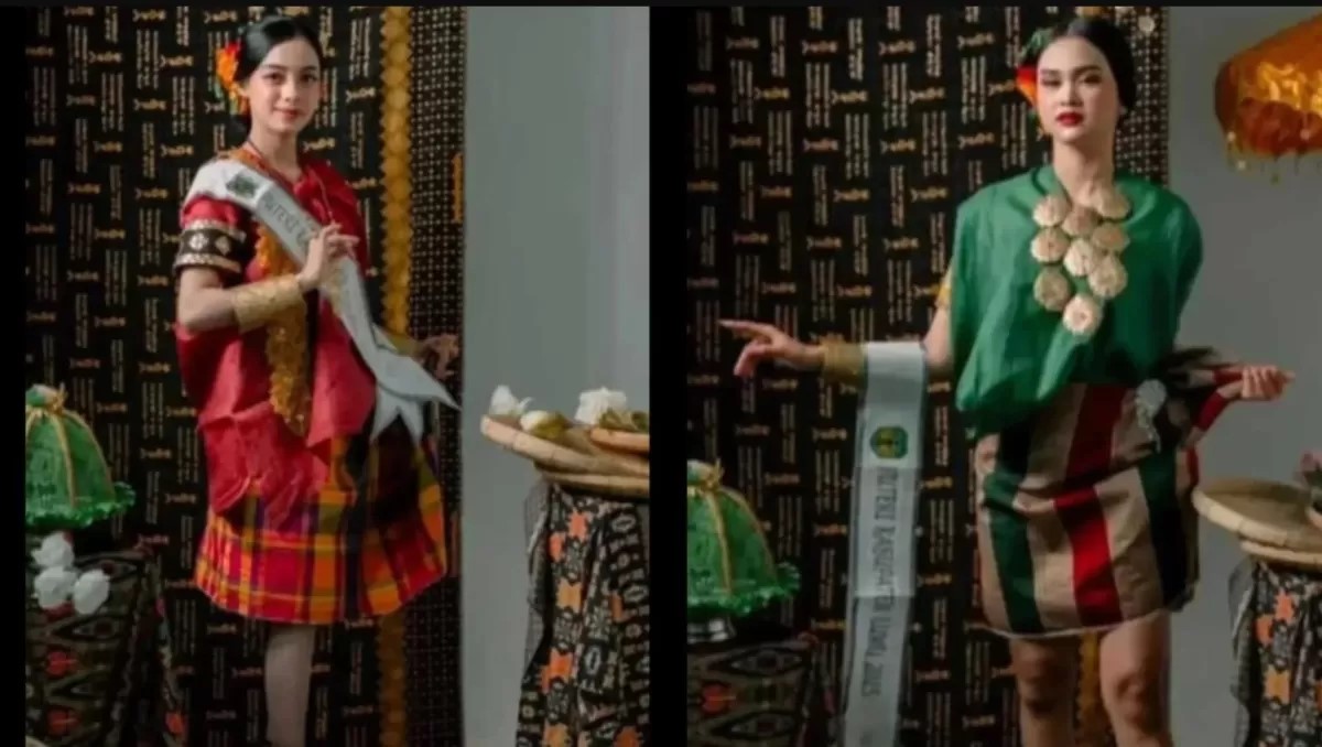 Foto finalis Puteri Sulawesi Selatan 2025 yang memakai baju Bodo hasil modifikasi bagian bawahnya memicu kontroversi.