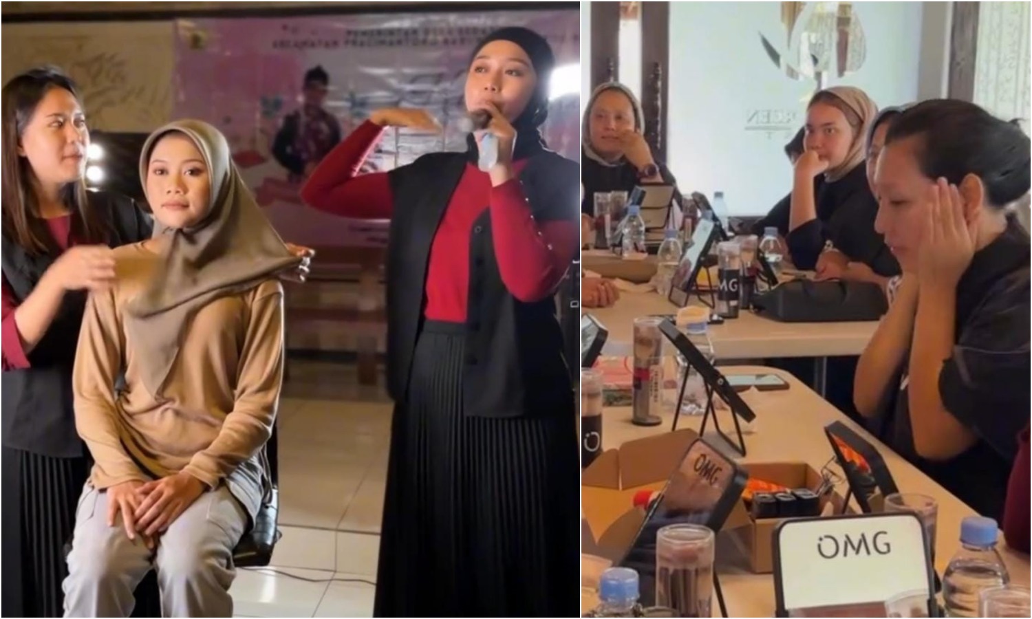 CANTIK: Program Kemayu atau kelas make-up yang digelar oleh pemerintah Desa Sedayu. Foto bawah, peserta program Kemayu dari kalangan ibu-ibu dan remaja.