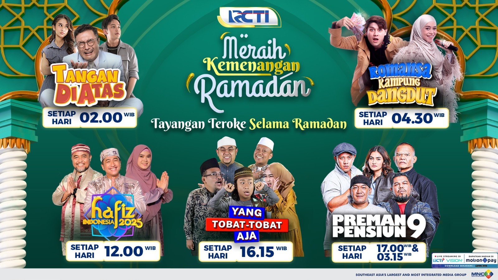 RCTI hadirkan tayangan spesial selama Ramadhan. Mulai dari waktu sahur hingga berbuka, deretan program menarik akan menemani hari-hari penuh berkah.