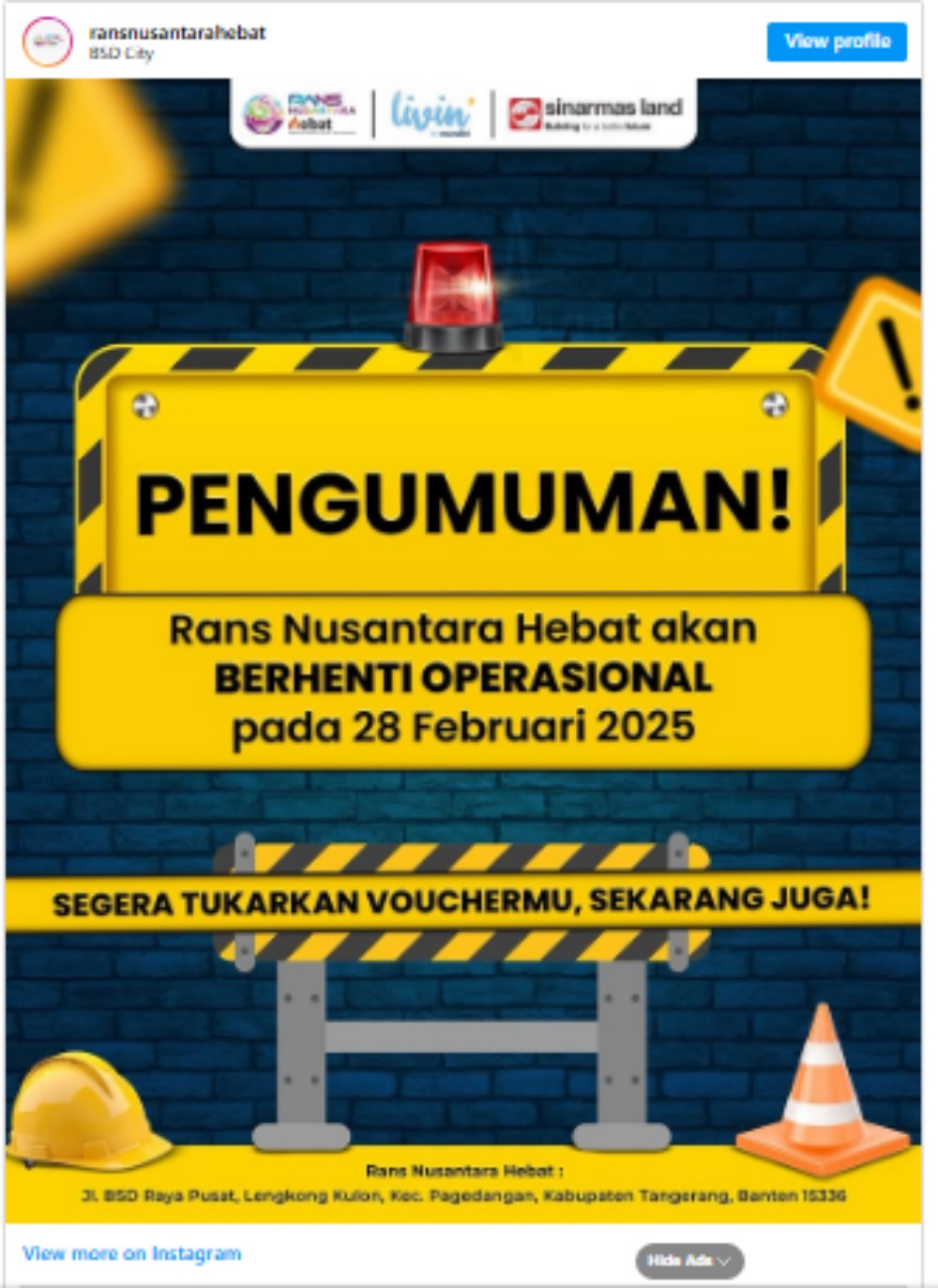 Informasi pusat kuliner Rans Nusantara Hebat berhenti beroperasi di Instagram.