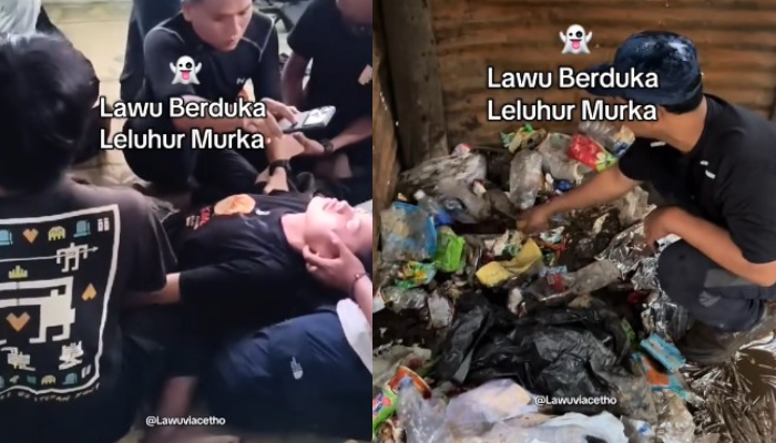 Potongan layar sejumlah pendaki kesurupan dan kondisi Gunung Lawu yang banyak sampah.