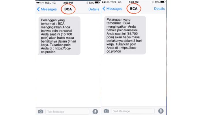 tangkapan layar penipuan spoofing mengatasnamakan salah satu bank