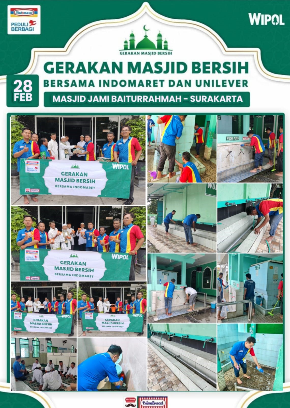 Gerakan Masjid Bersih di Masjid Jami Baiturrahmah, Jalan Jaya Wijaya No.50, RT 02/RW 22, Mojosongo, Jebres, Kota Solo,  Surakarta, Jumat (28/2/2025).