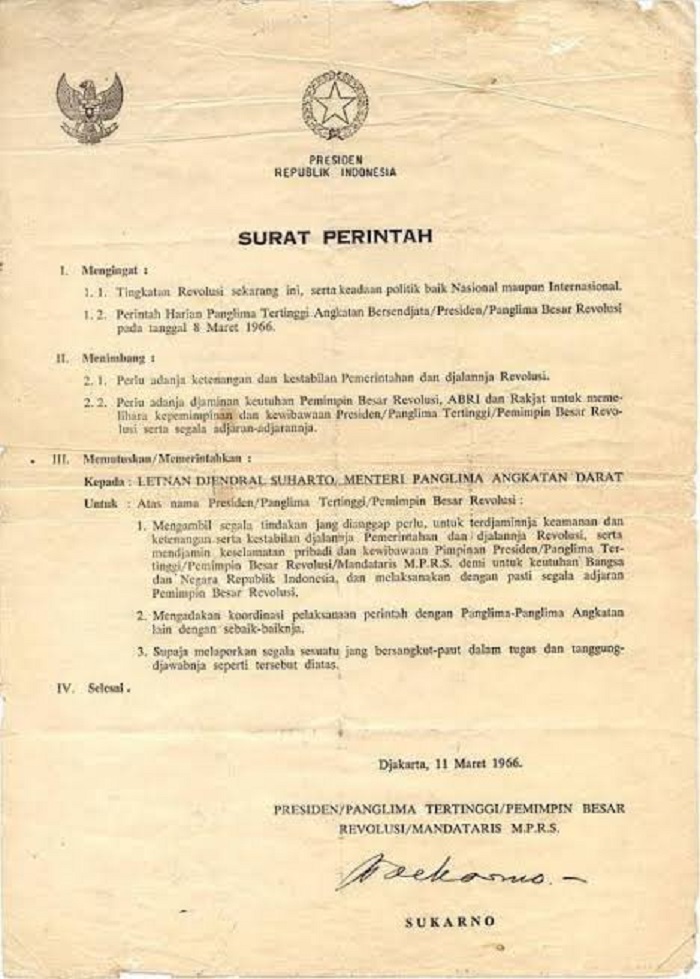 Dokumen Supersemar. Keberadaan dokumen aslinya masih menjadi misteri.