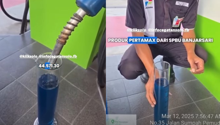 Petugas SPBU melakukan pengecekan Pertamax usai viral video motor Ninja mogok usai isi bensin diduga campur air di SPBU Banjarsari, Solo.