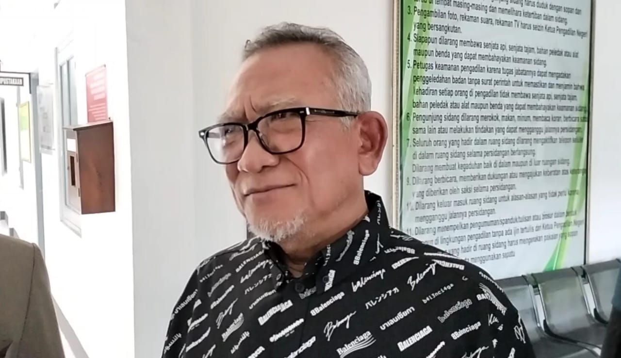 Pengusaha kuliner Puspo Wardoyo saat menjawab pertanyaan media.