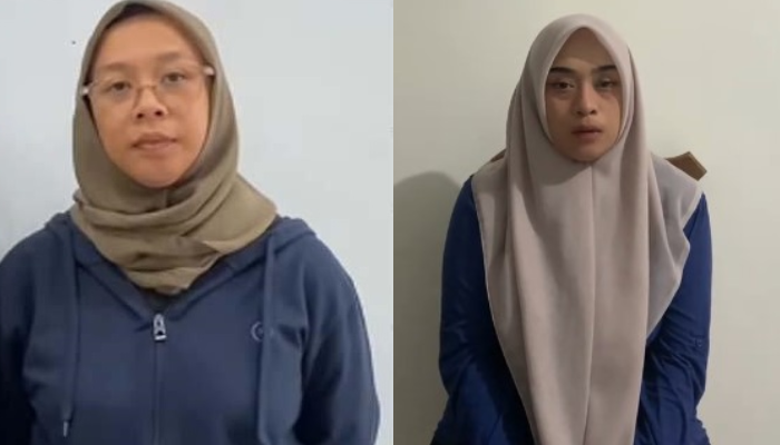 Novi Citra Indiryati, vokalis band Sukatani (kiri) dan Salsabila Rahma alias Bu Guru Salsa (kanan).