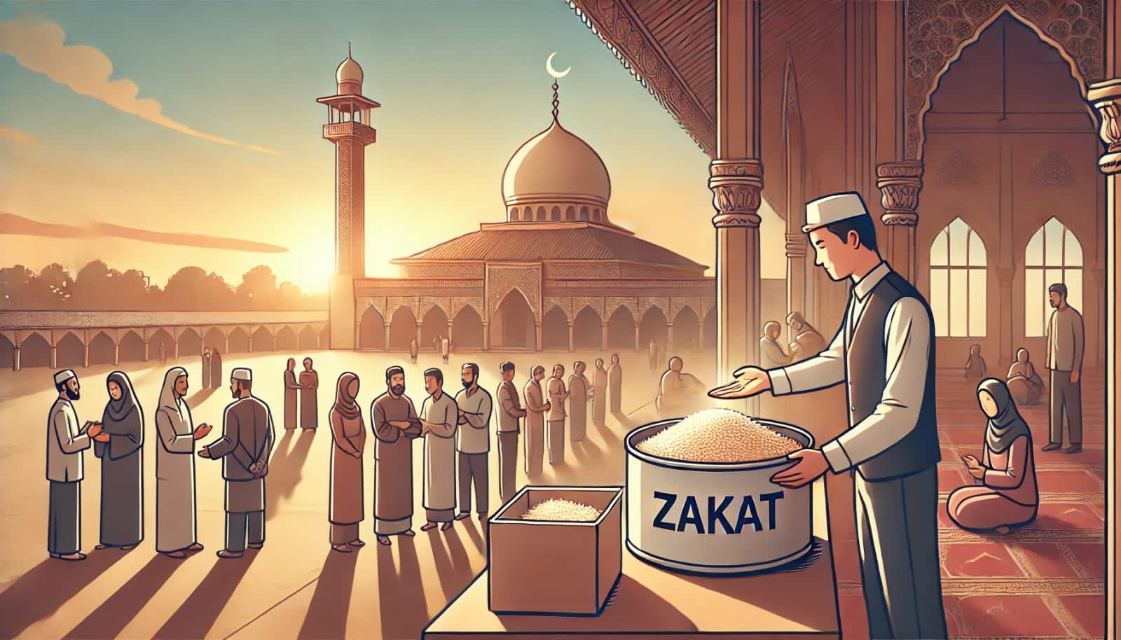 Ilustrasi pemberian zakat di masjid jelang Idul Fitri.