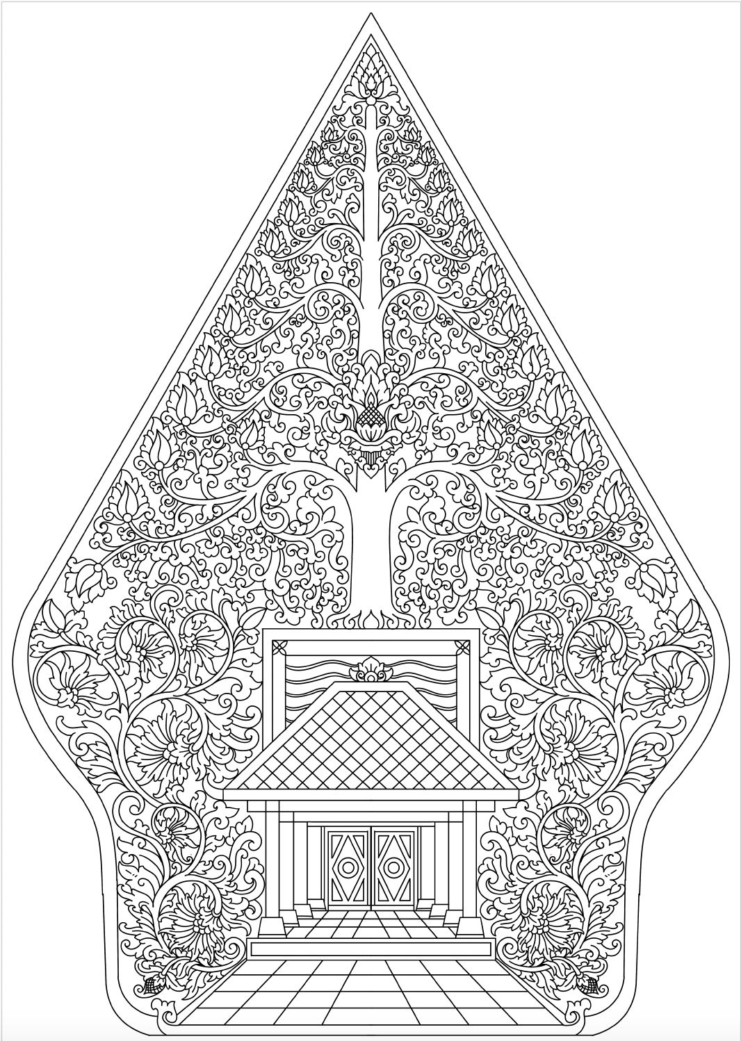 Gunungan wayang, salah satu hasil desain Aji.