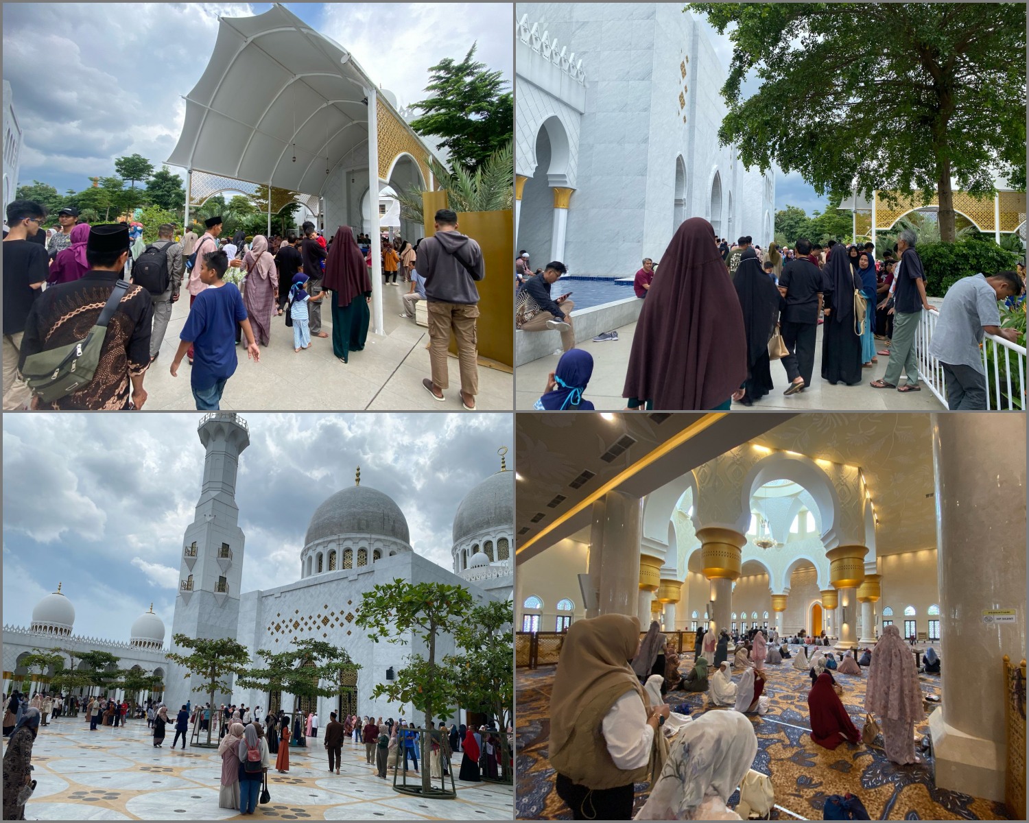 Kolase foto suasana Masjid Raya Sheikh Zayed Solo, Kamis (3/4/2025). Masjid bergaya Timur Tengah ini  menerima kedatangan sekitar 15.000 hingga 17.000 jamaah.