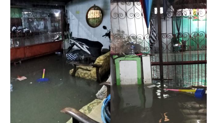 Air mulai menggenangi rumah warga di Sambirejo, Banjarsari, Solo lantaran hujan deras yang turun pada Selasa (8/4/2025) malam.