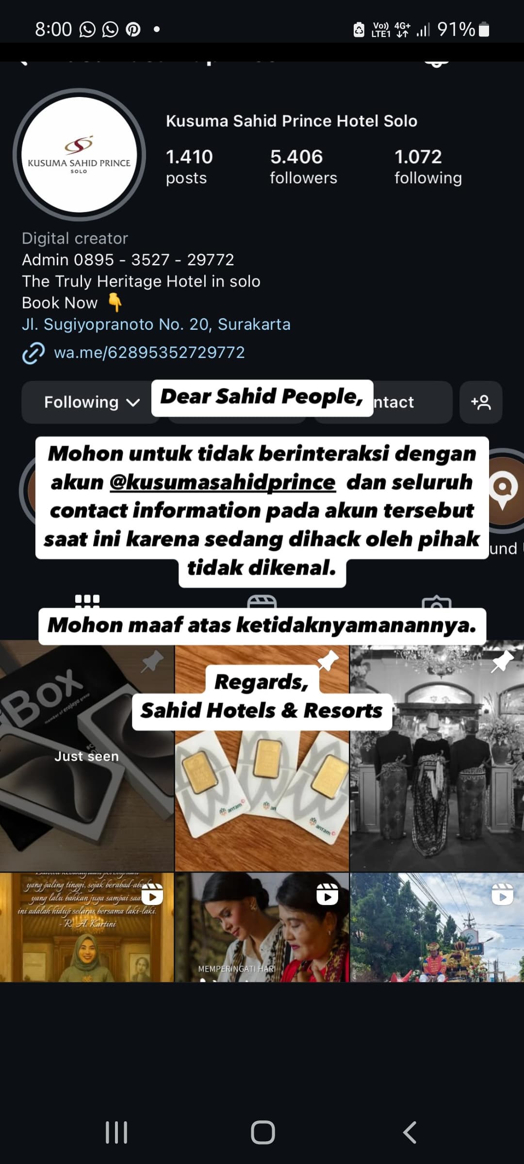 Akun Instagram KSPH diretas hacker