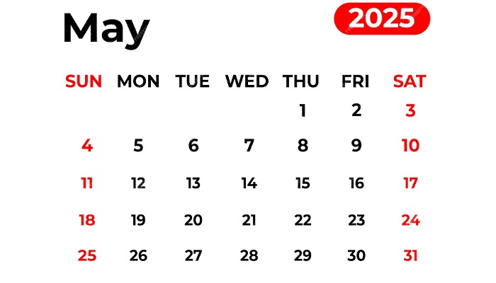Kalender bulan Mei 2025.