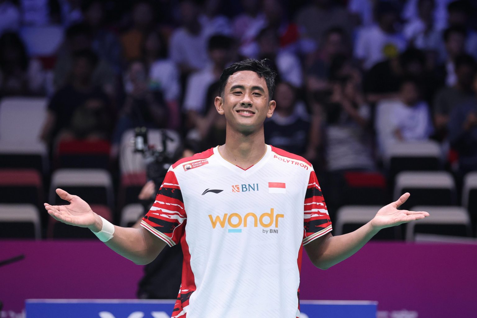SELEBRASI: Alwi Farhan saat terjun di Piala Sudirman 2025 di Tiongkok.