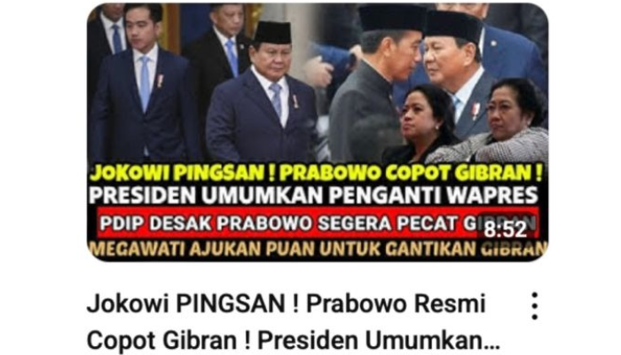 Narasi soal Prabowo mencopot Gibran dari posisi Wapres, yang ternyata hoaks.