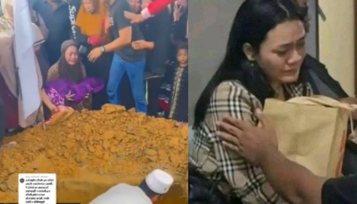 Siska Amelia yang menangis usai tiga balitanya meninggal dalam insiden kebakaran rumah di Kendari. Tiga balita itu ditinggal ibunya pergi bareng pacar.