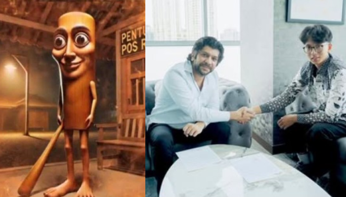 Tung Tung Sahur bakal digarap jadi film oleh Dee Company. Produser Dheeraj Kalwani saat bersalaman dengan kreator anomali viral itu.