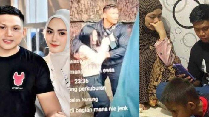 Dalam foto tampak seorang pria berbadan tegap tinggi besar sedang memeluk menahan seorang Wanita yang diduga tengah menangis