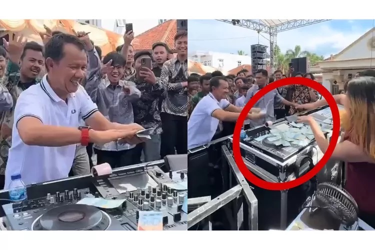Viral pria diduga Hatami, anggota DPRD Lampung Utara tengah menyawer disk jockey (DJ) Rere Monique dengan uang pecahan Rp50 ribu