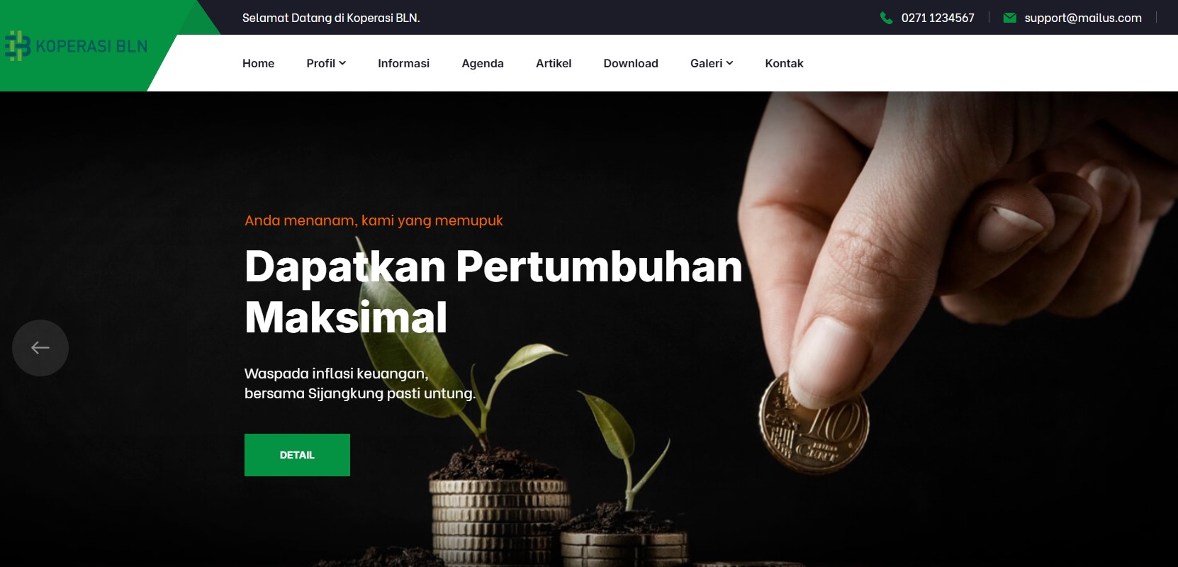 Tampilan website Koperasi Bahana Lintas Nusantara. Koperasi ini dilaporkan ke polisi karena diduga melakukan penipuan terhadap nasabahnya.